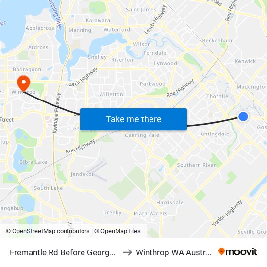 Fremantle Rd Before George St to Winthrop WA Australia map