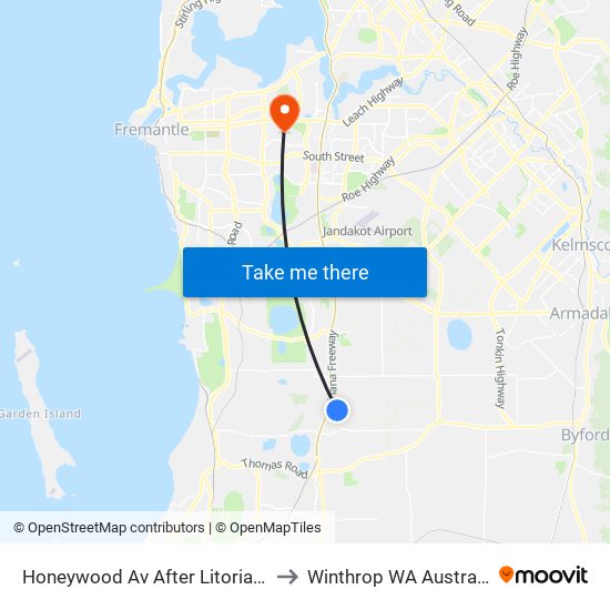 Honeywood Av After Litoria Dr to Winthrop WA Australia map