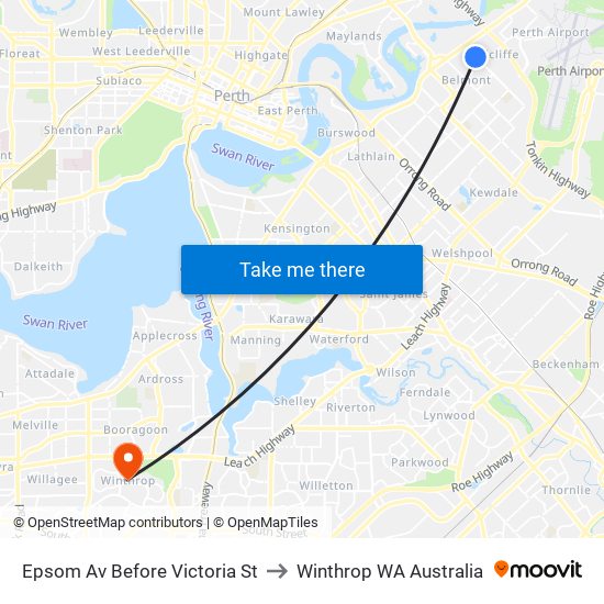 Epsom Av Before Victoria St to Winthrop WA Australia map