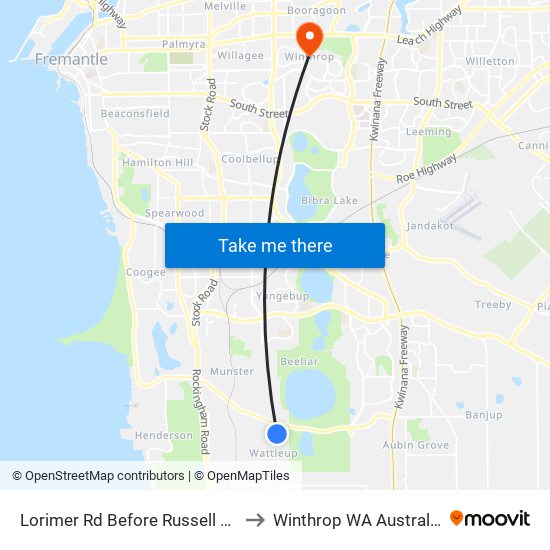 Lorimer Rd Before Russell Rd to Winthrop WA Australia map