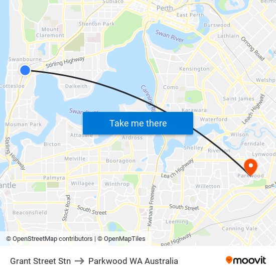 Grant Street Stn to Parkwood WA Australia map