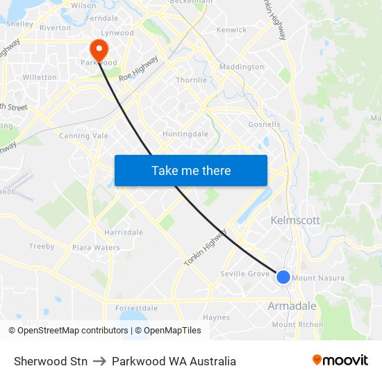 Sherwood Stn to Parkwood WA Australia map