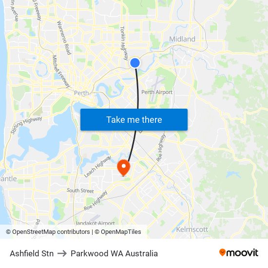 Ashfield Stn to Parkwood WA Australia map