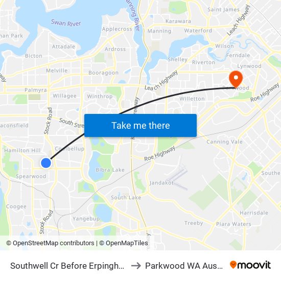 Southwell Cr Before Erpingham Rd to Parkwood WA Australia map