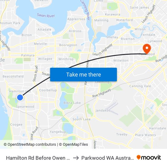 Hamilton Rd Before Owen Rd to Parkwood WA Australia map