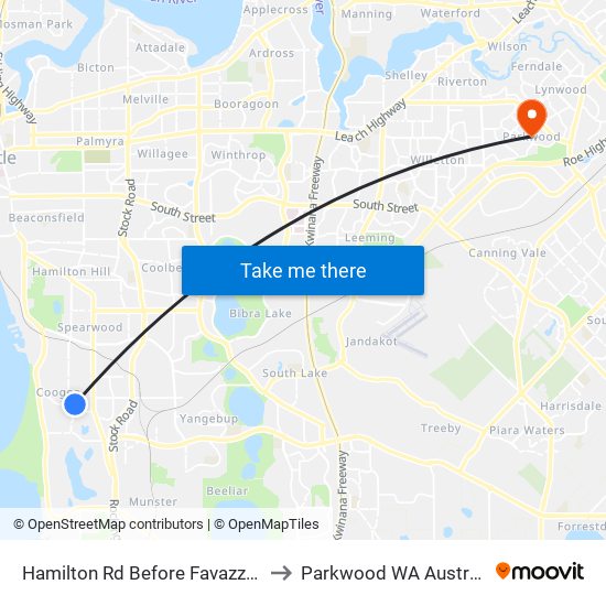 Hamilton Rd Before Favazzo Pl to Parkwood WA Australia map