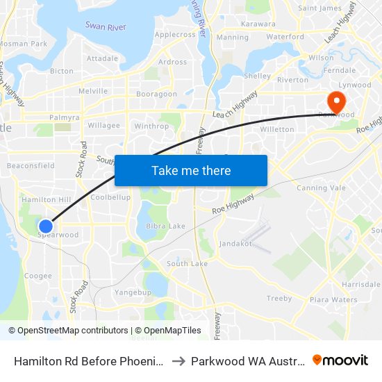 Hamilton Rd Before Phoenix Rd to Parkwood WA Australia map