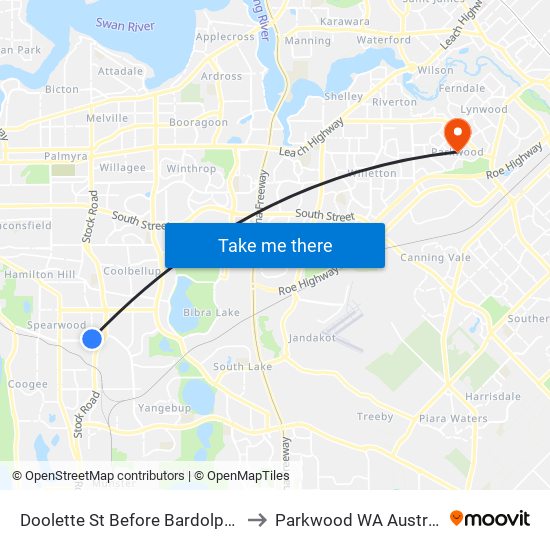 Doolette St Before Bardolph Rd to Parkwood WA Australia map