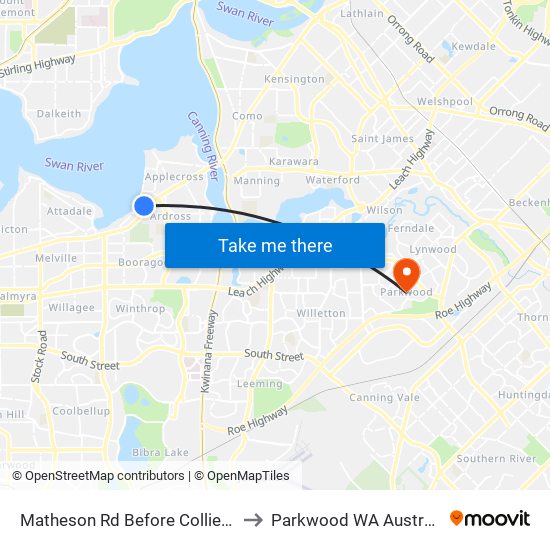 Matheson Rd Before Collier St to Parkwood WA Australia map