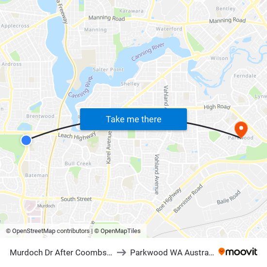 Murdoch Dr After Coombs Pl to Parkwood WA Australia map