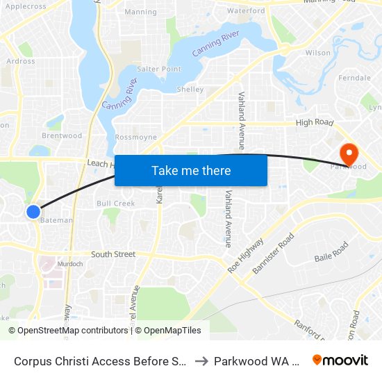 Corpus Christi Access Before Somerville Bvd to Parkwood WA Australia map