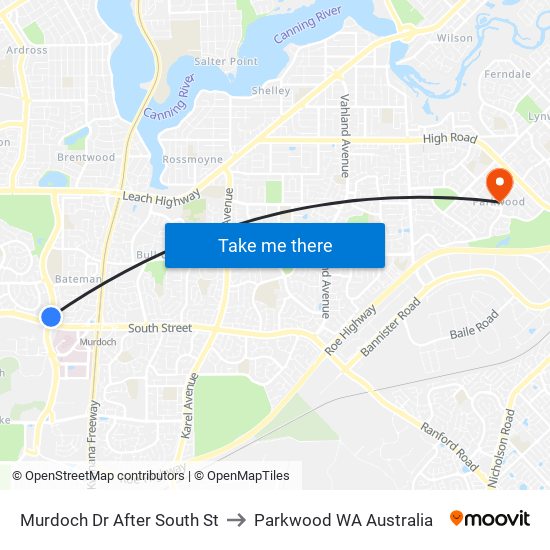 Murdoch Dr After South St to Parkwood WA Australia map