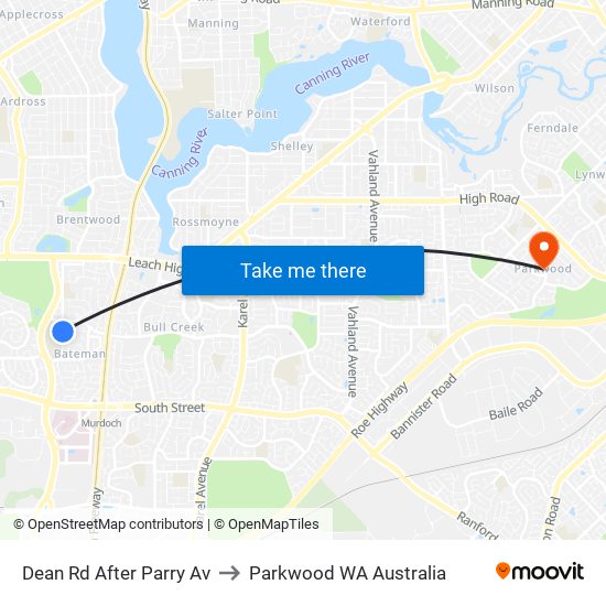 Dean Rd After Parry Av to Parkwood WA Australia map