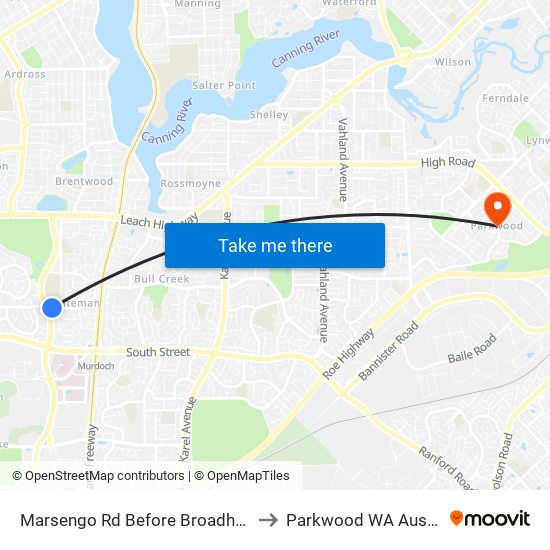 Marsengo Rd Before Broadhurst Cr to Parkwood WA Australia map