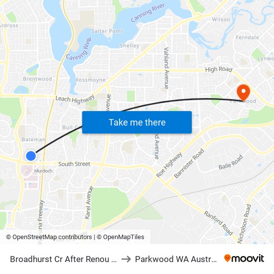 Broadhurst Cr After Renou Wy to Parkwood WA Australia map