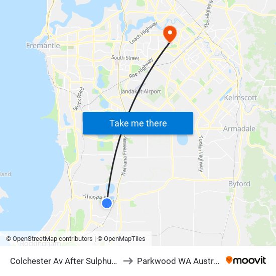 Colchester Av After Sulphur Rd to Parkwood WA Australia map