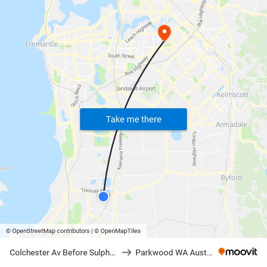 Colchester Av Before Sulphur Rd to Parkwood WA Australia map