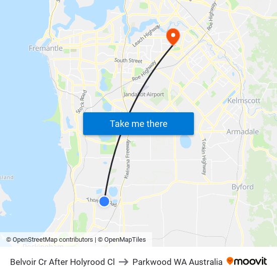 Belvoir Cr After Holyrood Cl to Parkwood WA Australia map