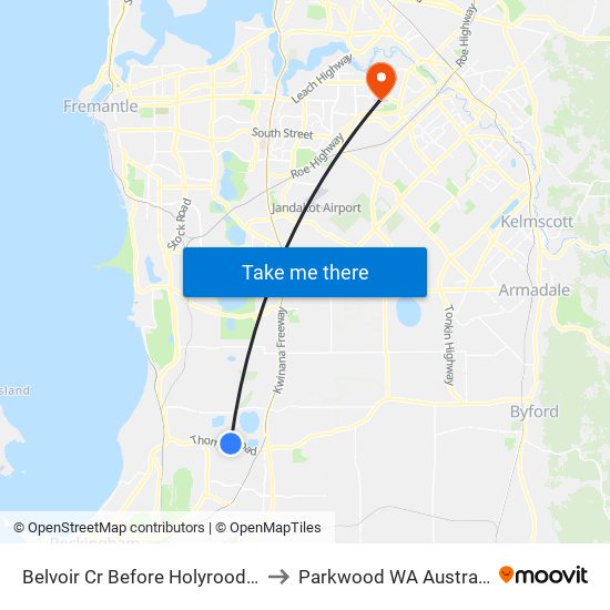 Belvoir Cr Before Holyrood Cl to Parkwood WA Australia map