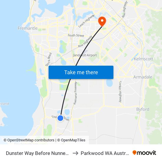 Dunster Way Before Nunney Rd to Parkwood WA Australia map
