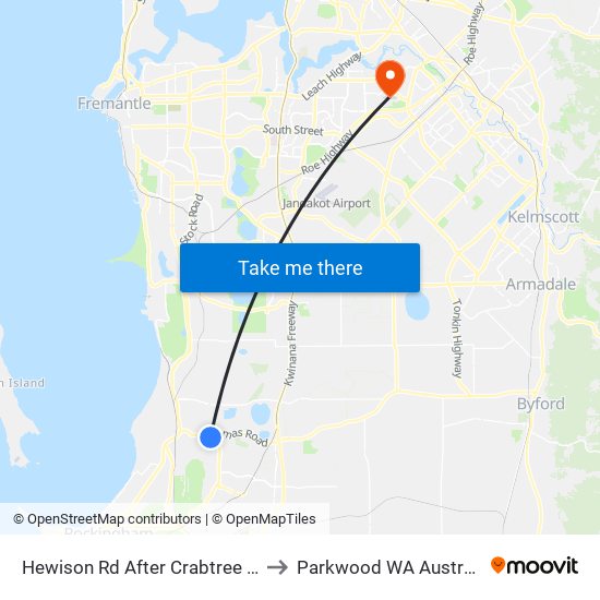 Hewison Rd After Crabtree Wy to Parkwood WA Australia map