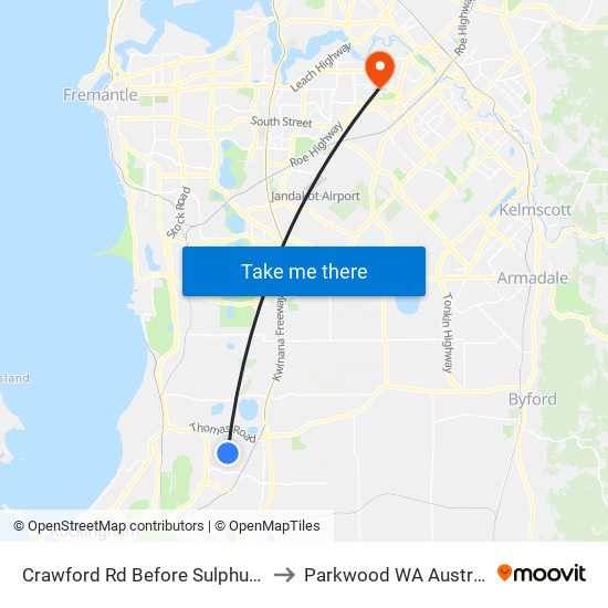 Crawford Rd Before Sulphur Rd to Parkwood WA Australia map