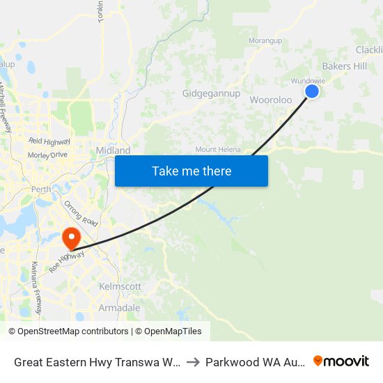 Great Eastern Hwy Transwa Wundowie to Parkwood WA Australia map