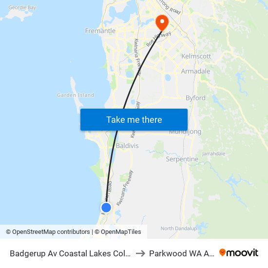 Badgerup Av Coastal Lakes College Stand 4 to Parkwood WA Australia map