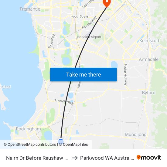Nairn Dr Before Reushaw Lk to Parkwood WA Australia map