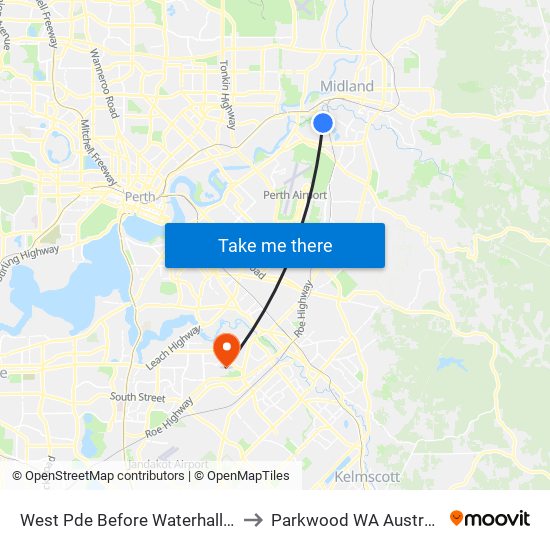 West Pde Before Waterhall Rd to Parkwood WA Australia map