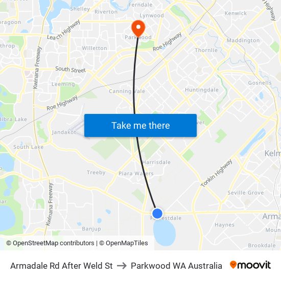 Armadale Rd After Weld St to Parkwood WA Australia map