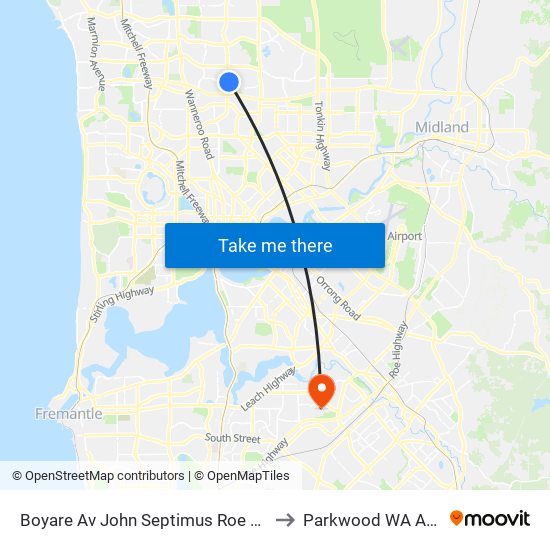 Boyare Av John Septimus Roe Mirrabooka to Parkwood WA Australia map