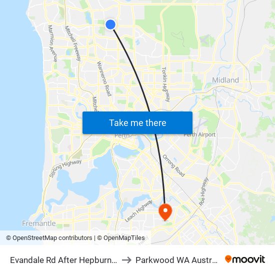 Evandale Rd After Hepburn Av to Parkwood WA Australia map