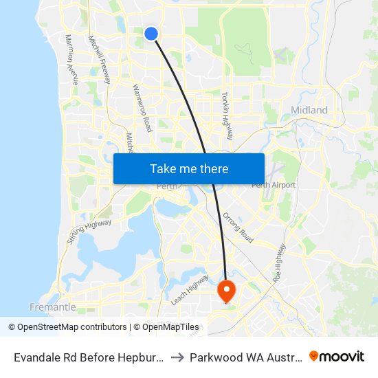 Evandale Rd Before Hepburn Av to Parkwood WA Australia map