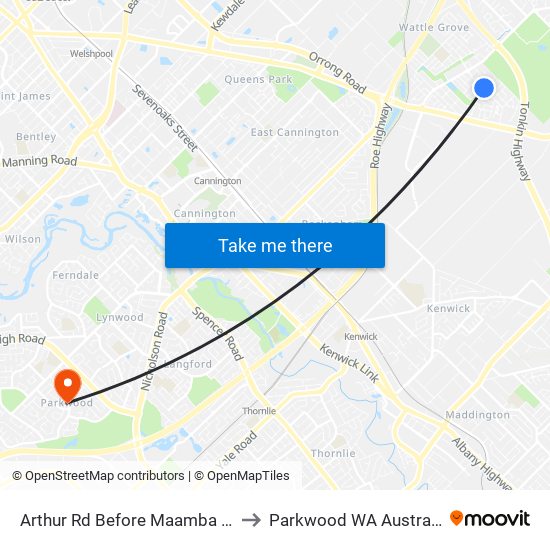 Arthur Rd Before Maamba Rd to Parkwood WA Australia map