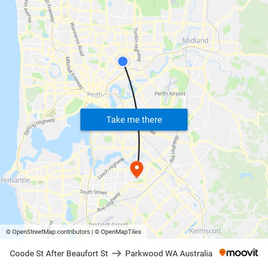 Coode St After Beaufort St to Parkwood WA Australia map