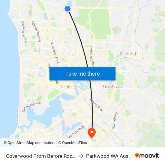 Coverwood Prom Before Rozelle Cr to Parkwood WA Australia map