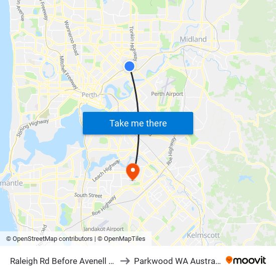 Raleigh Rd Before Avenell Rd to Parkwood WA Australia map