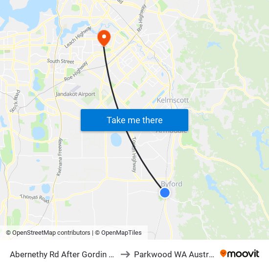 Abernethy Rd After Gordin Way to Parkwood WA Australia map