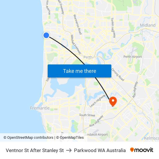 Ventnor St After Stanley St to Parkwood WA Australia map