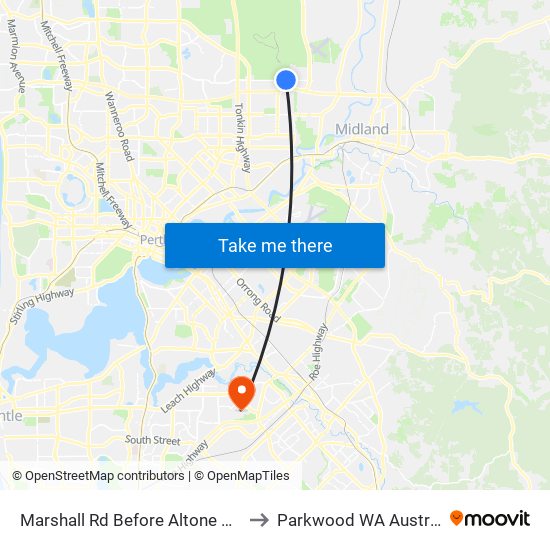 Marshall Rd Before Altone Road to Parkwood WA Australia map