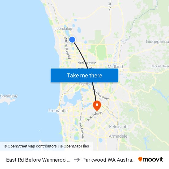 East Rd Before Wanneroo Rd to Parkwood WA Australia map