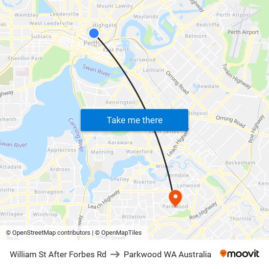 William St After Forbes Rd to Parkwood WA Australia map