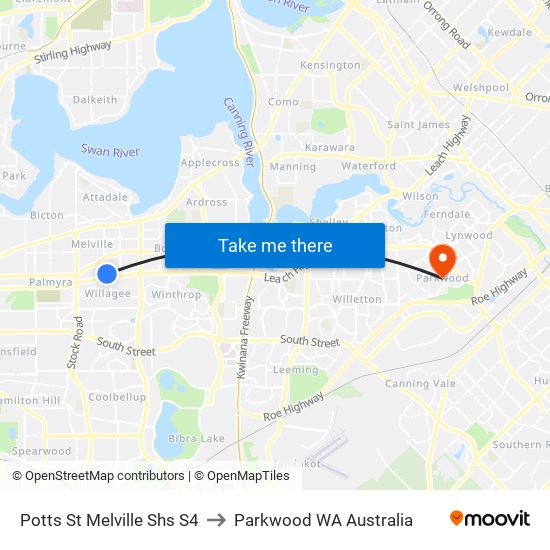 Potts St Melville Shs S4 to Parkwood WA Australia map