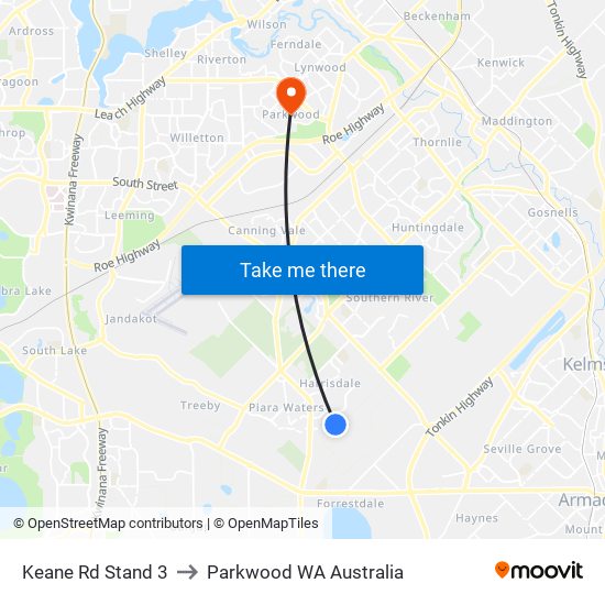 Keane Rd Stand 3 to Parkwood WA Australia map