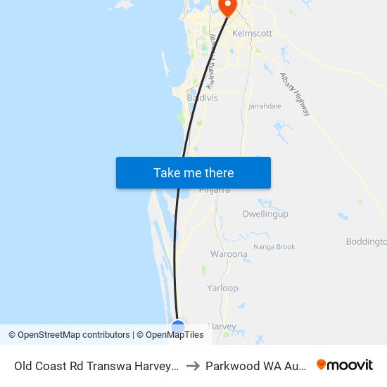 Old Coast Rd Transwa Harvey Turnoff to Parkwood WA Australia map