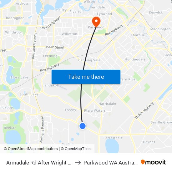 Armadale Rd After Wright Rd to Parkwood WA Australia map