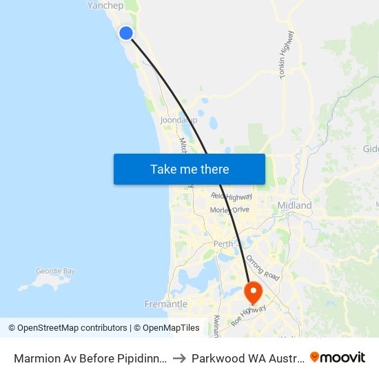 Marmion Av Before Pipidinny Rd to Parkwood WA Australia map