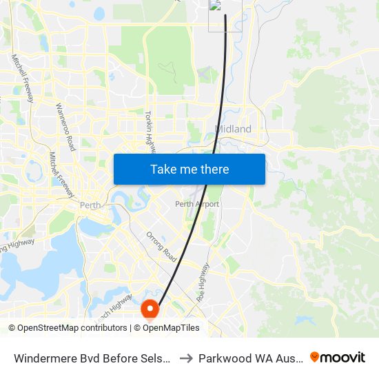 Windermere Bvd Before Selset Lane to Parkwood WA Australia map