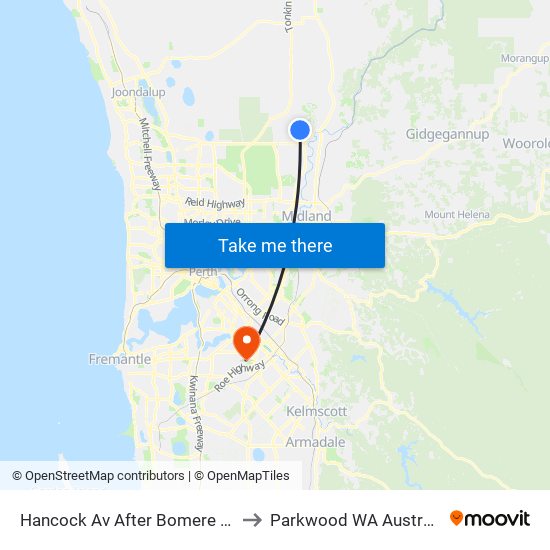 Hancock Av After Bomere CH to Parkwood WA Australia map